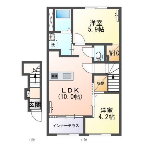 ベラ フェリシア亀川中央(2LDK/2階)の間取り写真