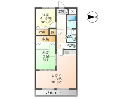 ランドマーク古里(2LDK/4階)の間取り写真
