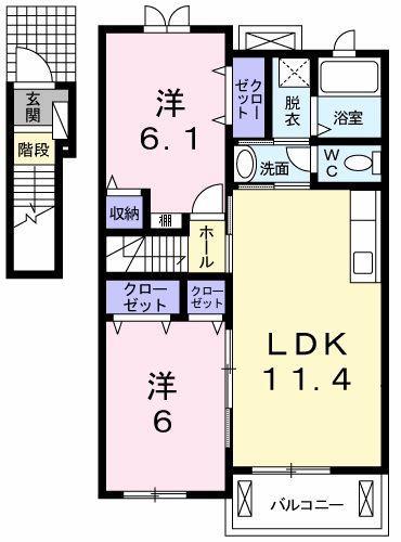 パーチェ B(2LDK/2階)の間取り写真