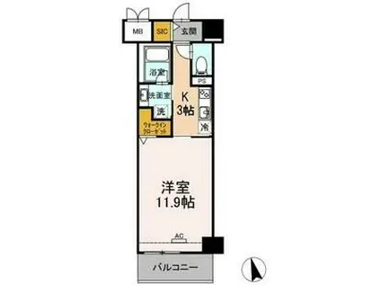 ベルオレイル(1K/9階)の間取り写真