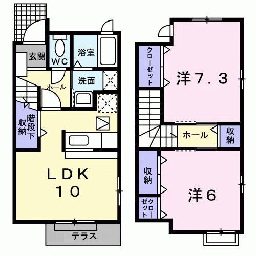 アウローラ吉田B(2LDK/1階)の間取り写真