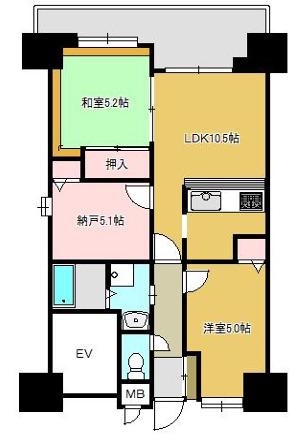 ベルレコルテ浜辺(2SLDK/3階)の間取り写真