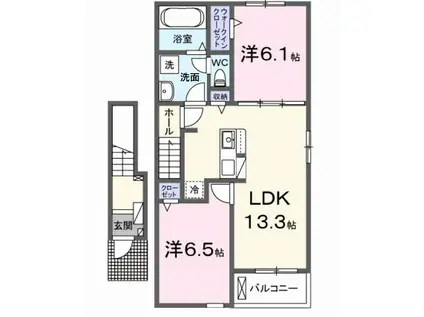 カーサ K スワンI(2LDK/2階)の間取り写真
