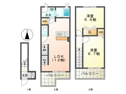 シャルマンT2B棟(2LDK/2階)の間取り写真