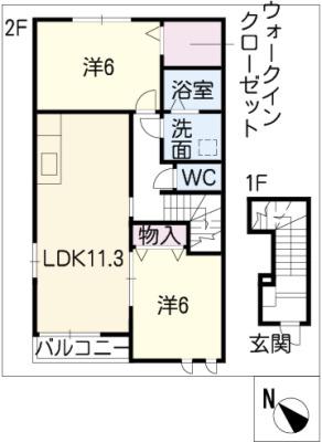 AUTHORITY K IX(2LDK/2階)の間取り写真