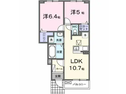 リヴィエール・ピリエII(2LDK/1階)の間取り写真