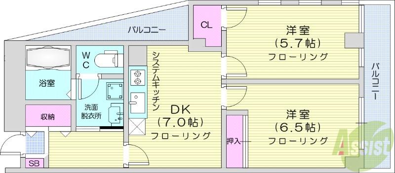 ロイヤルヒルズ中野(2DK/5階)の間取り写真