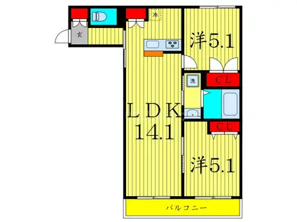 メゾン・ド・ソレイユ(2LDK/2階)の間取り写真