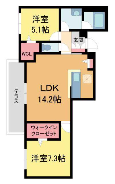 SHAMAISON GREENAGE 日野町(2LDK/1階)の間取り写真