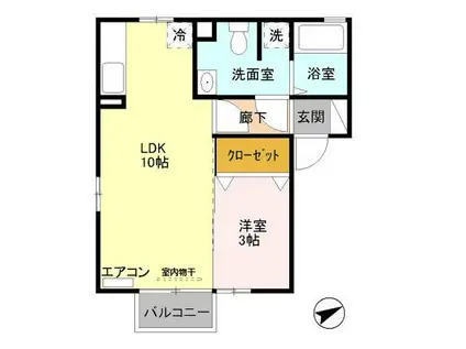 ピュアマインド D棟(1LDK/2階)の間取り写真