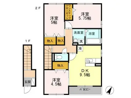 ベリーヴィレッジ B棟(3DK/2階)の間取り写真