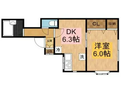 クレールやよい(1DK/2階)の間取り写真