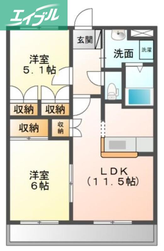 プロニティオオフク壱番館(2LDK/1階)の間取り写真
