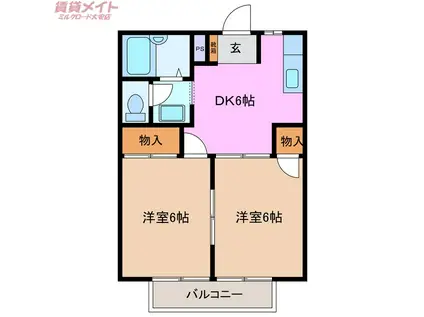 ハイツリバーアイランドC棟(2DK/2階)の間取り写真