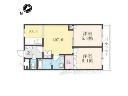 グランド ソレイユ(2LDK/2階)の間取り写真