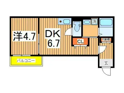 クロレ南流山Ⅵ(1DK/1階)の間取り写真