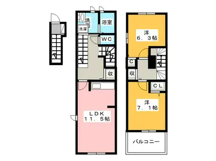 レインボー ローズ I(2LDK/2階)の間取り写真