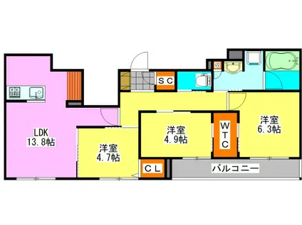 グレイスペア(3LDK/3階)の間取り写真