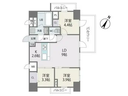 MODERN PALAZZO 天神南II(3LDK/10階)の間取り写真