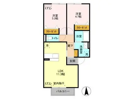 グラマードマレ B(2LDK/2階)の間取り写真