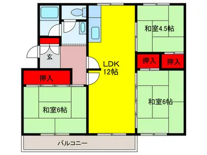 箕面如意谷19号棟(3LDK/5階)の間取り写真