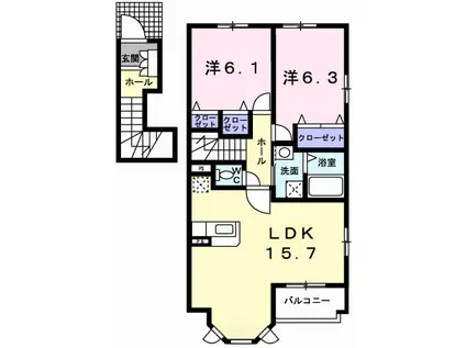トリノフルート C棟(2LDK/2階)の間取り写真