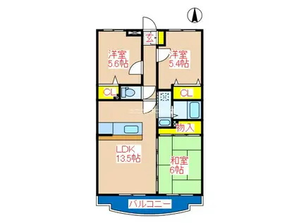 グリーンヒルズIV(3LDK/2階)の間取り写真