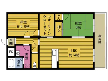 ウインダム平松(2LDK/1階)の間取り写真