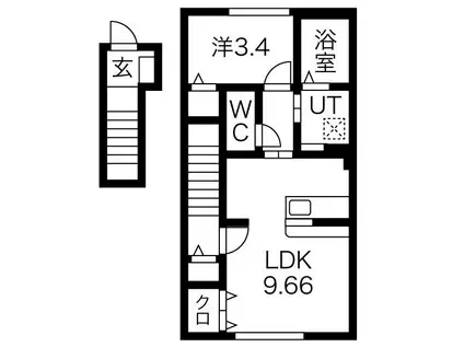 プラシード(1SK/2階)の間取り写真