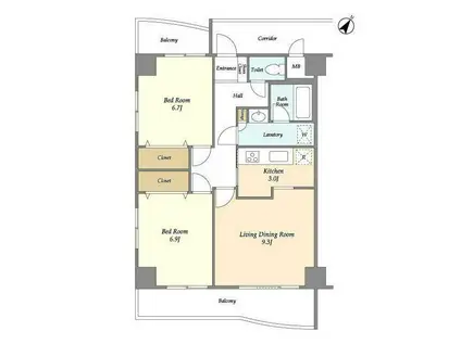 コルティール自由ヶ丘(2LDK/7階)の間取り写真