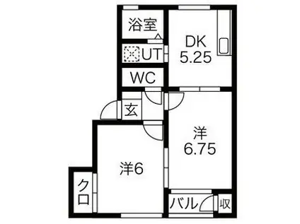 プレステージII(2DK/1階)の間取り写真