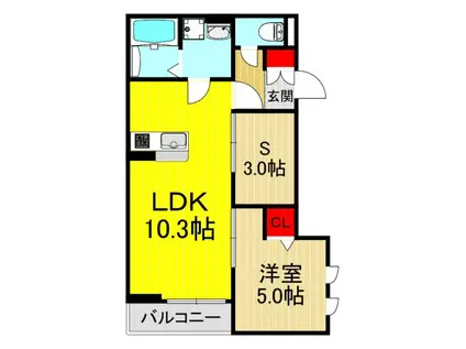 シャトー・レノア(1SLDK/2階)の間取り写真