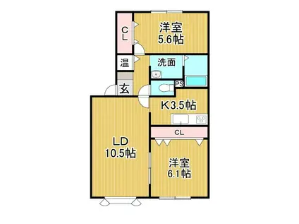 ヴィラ円山(2LDK/2階)の間取り写真