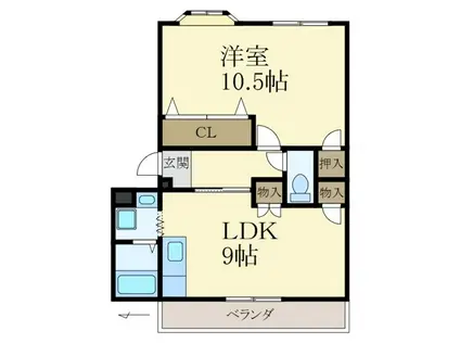 ピースフル21(1LDK/1階)の間取り写真
