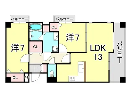 テラコート芦屋(2LDK/5階)の間取り写真
