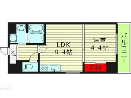 グリーンハウスウエコー(1LDK/4階)の間取り写真