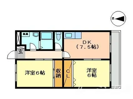 ドミール加佐(2DK/2階)の間取り写真