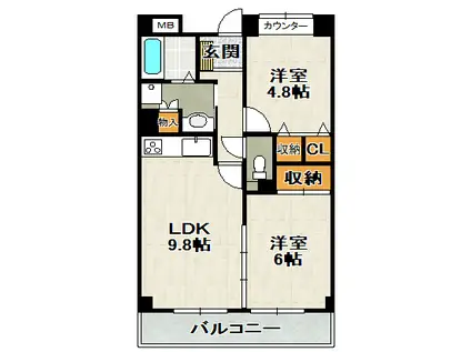 パセオ清荒神2番館(2LDK/5階)の間取り写真