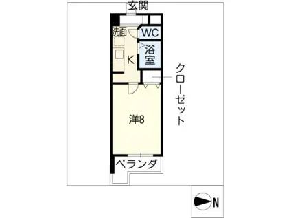 マーヴェラス自由が丘(1K/2階)の間取り写真