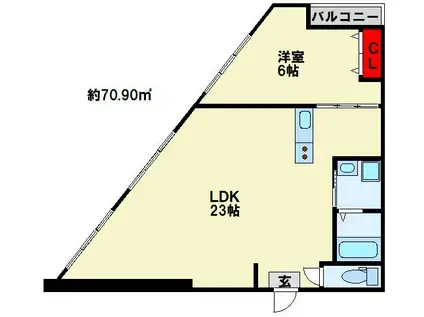 三萩野ビル(1LDK/3階)の間取り写真