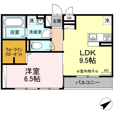 グランウェル(1LDK/3階)の間取り写真