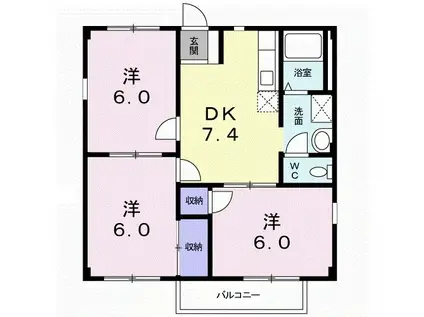 グリーンハイムK(3DK/1階)の間取り写真