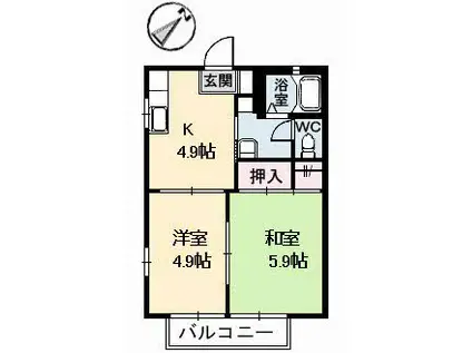 レジデンス尾道B(2K/1階)の間取り写真