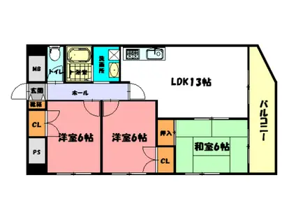 ヴィルドミール(3LDK/2階)の間取り写真