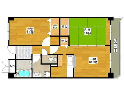 ウェル・メゾン江坂(2LDK/5階)の間取り写真