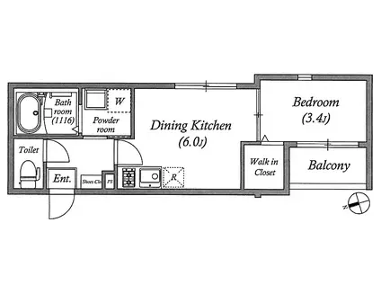 ハーモニーテラス住吉II(1DK/2階)の間取り写真