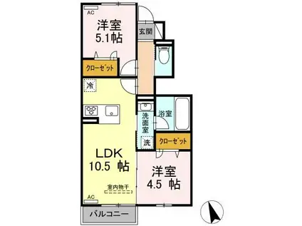 AVENIR五代町II(2LDK/1階)の間取り写真