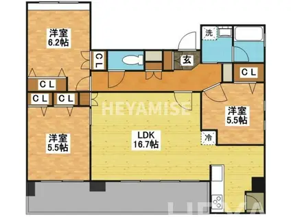ヒルズ文教(3LDK/5階)の間取り写真