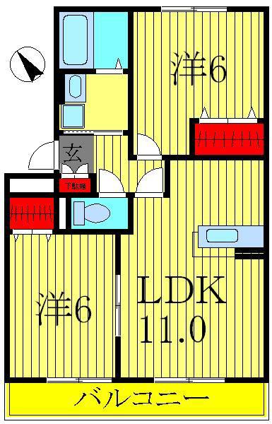 ル・シエル(2LDK/1階)の間取り写真