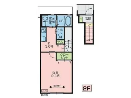 K B棟(1K/2階)の間取り写真